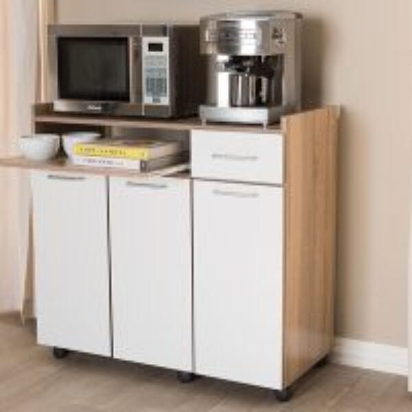 Charmain Modern and Contemporary Light Oak and White Finish Kitchen Cabinet