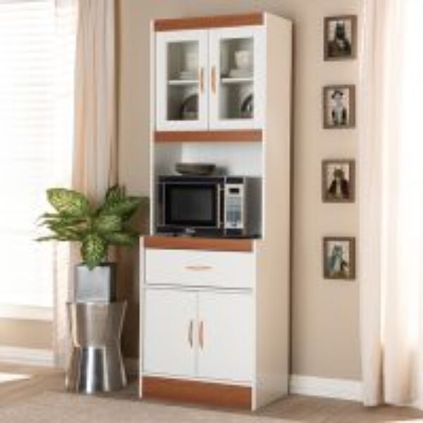 Laurana Modern and Contemporary White and Cherry Finished Kitchen Cabinet and Hutch