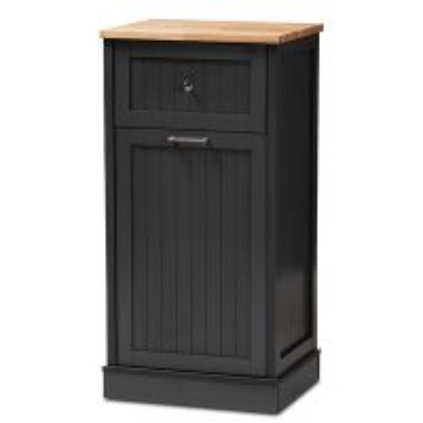 Marcel Farmhouse and Coastal Dark Grey and Oak Brown Finished Kitchen Cabinet