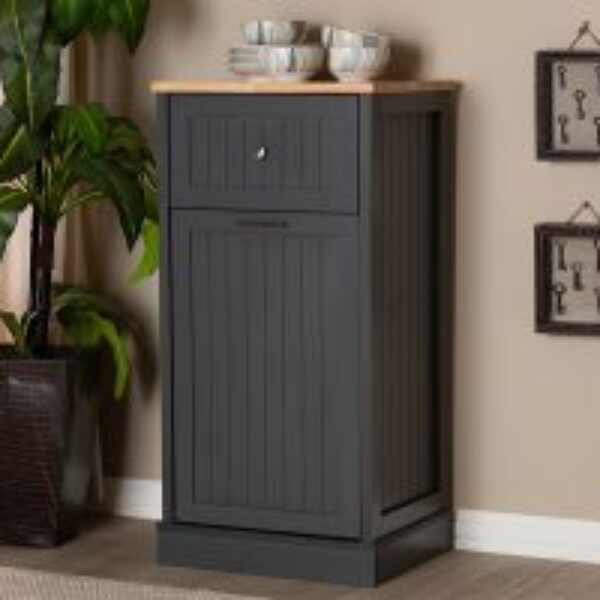 Marcel Farmhouse and Coastal Dark Grey and Oak Brown Finished Kitchen Cabinet