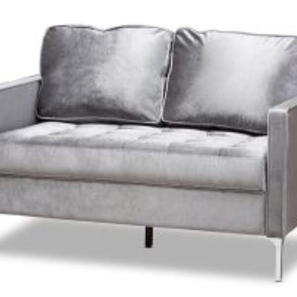 Clara Modern and Contemporary Grey Velvet Fabric Upholstered 2-Seater Loveseat