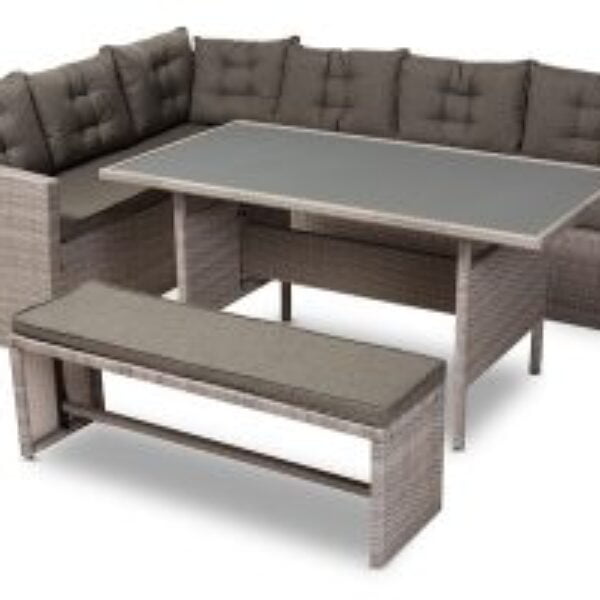 Eneas Modern and Contemporary Dark Grey Fabric Upholstered and Grey Rattan 3-Piece Outdoor Patio Lounge Corner Sofa Set