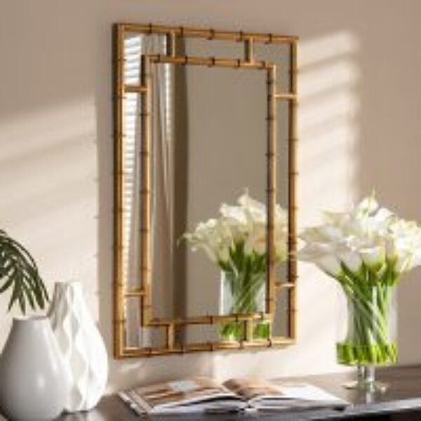 Adra Modern and Contemporary Gold Finished Bamboo Accent Wall Mirror