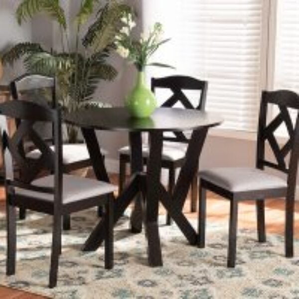 Riona Modern Transitional Grey Fabric Upholstered and Dark Brown Finished Wood 5-Piece Dining Set