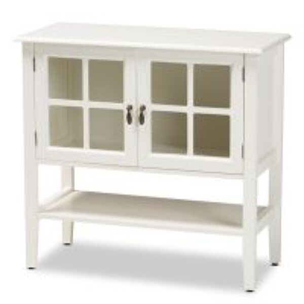 Chauncey Classic and Traditional White Finished Wood and Glass 2-Door Kitchen Storage Cabinet