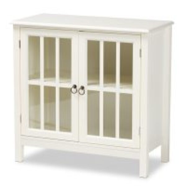Kendall Classic and Traditional White Finished Wood and Glass Kitchen Storage Cabinet