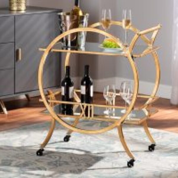 Arsene Modern and Contemporary Antique Gold Finished 2-Tier Mobile Bar Cart