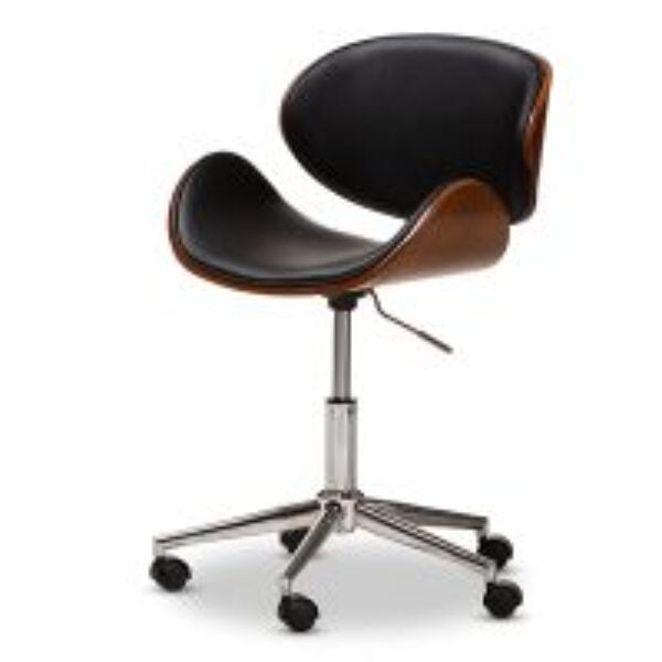 Ambrosio Modern and Contemporary Black Faux Leather Upholstered Chrome-Finished Metal Adjustable Swivel Office Chair
