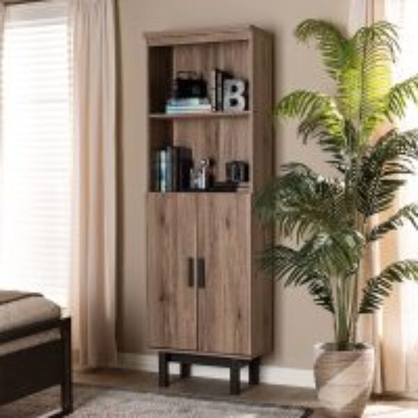 Arend Modern and Contemporary Two-Tone Oak and Ebony Wood 2-Door Bookcase