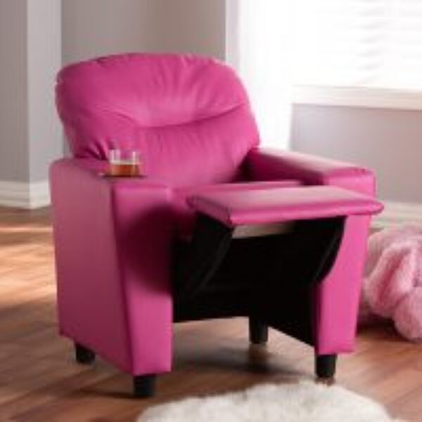 Evonka Modern and Contemporary Magenta Pink Faux Leather Kids Recliner Chair
