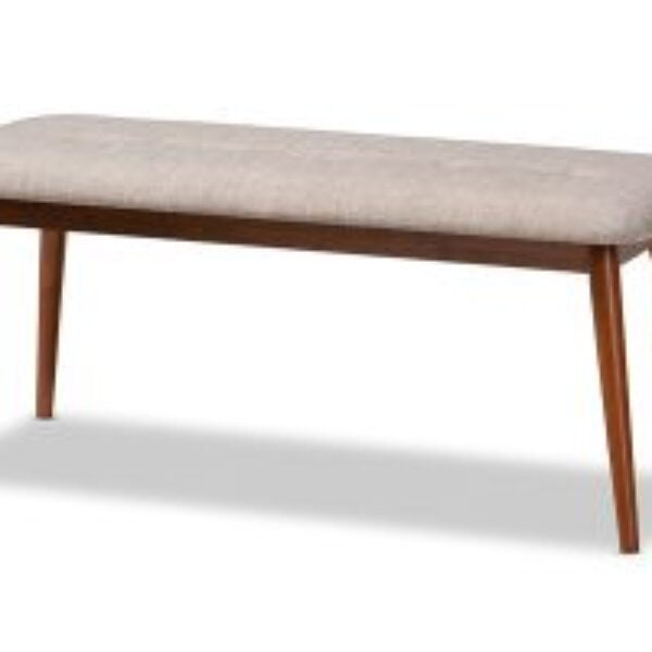 Flora II Mid-Century Modern Light Grey Fabric Upholstered Medium Oak Finished Wood Dining Bench