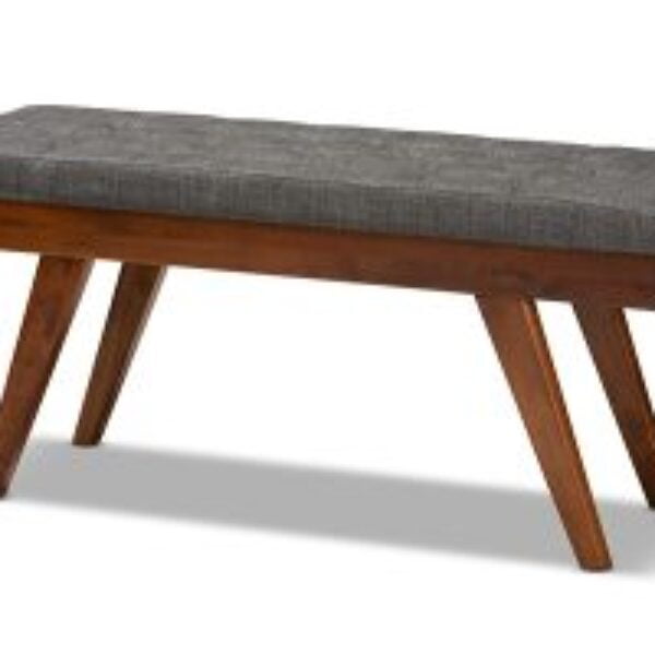 Alona Mid-Century Modern Medium Grey Fabric Upholstered Wood Dining Bench