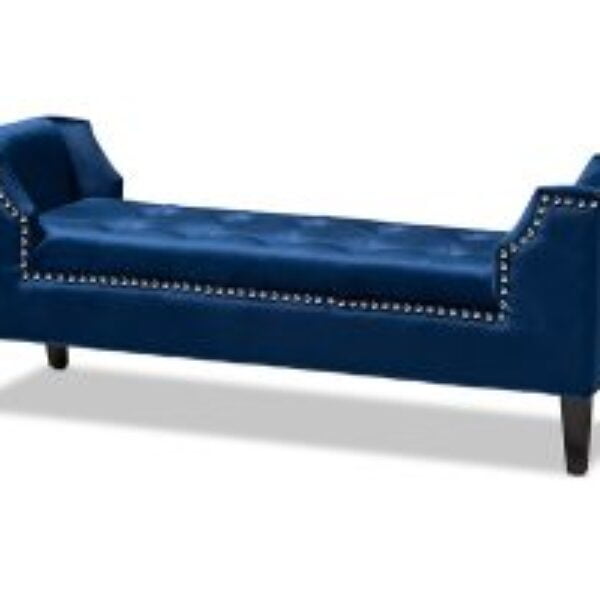 Perret Modern and Contemporary Royal Blue Velvet Fabric Upholstered Espresso Finished Wood Bench