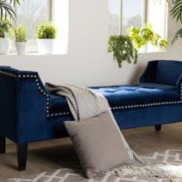 Perret Modern and Contemporary Royal Blue Velvet Fabric Upholstered Espresso Finished Wood Bench