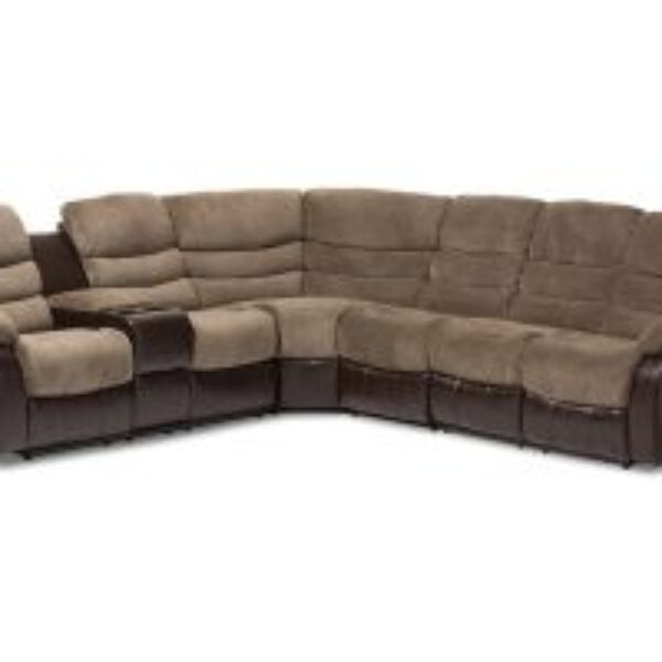 Robinson Modern and Contemporary Taupe Fabric and Brown Faux Leather Two-Tone Sectional Sofa