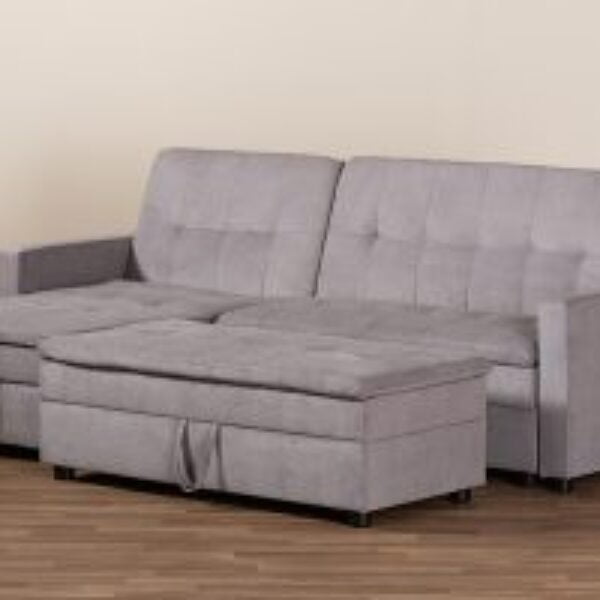 Noa Modern and Contemporary Light Grey Fabric Upholstered Left Facing Storage Sectional Sleeper Sofa with Ottoman