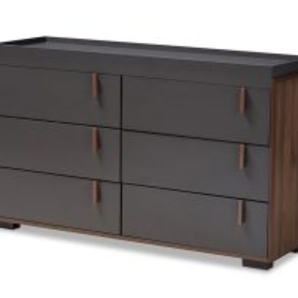 Rikke Modern and Contemporary Two-Tone Gray and Walnut Finished Wood 6-Drawer Dresser