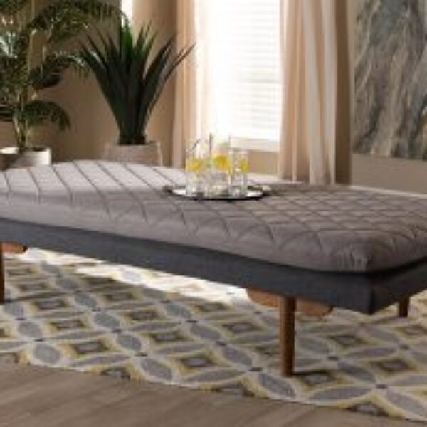 Marit Mid-Century Modern Two-Tone Grey Fabric Upholstered Walnut Finished Wood Daybed