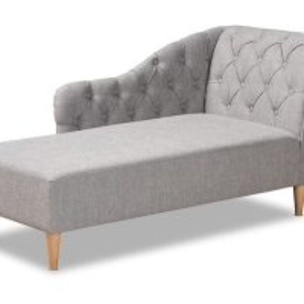 Emeline Modern and Contemporary Grey Fabric Upholstered Oak Finished Chaise Lounge