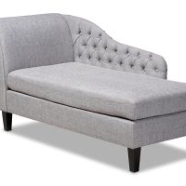 Florent Modern and Contemporary Grey Fabric Upholstered Black Finished Chaise Lounge
