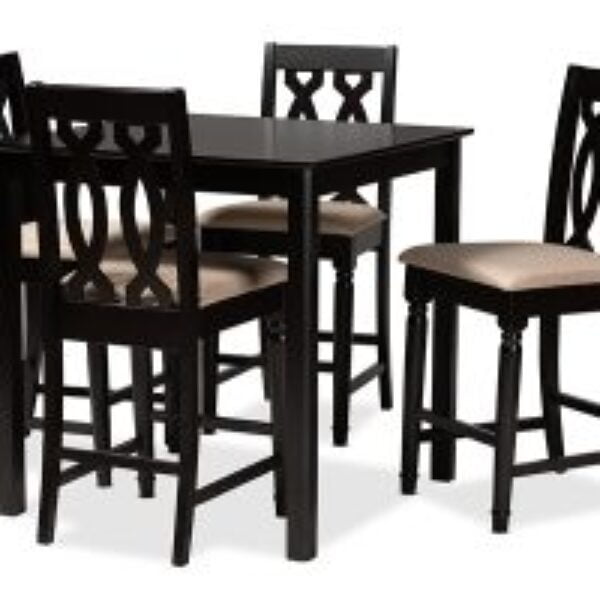 Darcie Modern and Contemporary Sand Fabric Upholstered Espresso Brown Finished 5-Piece Wood Pub Set