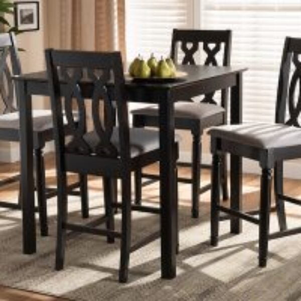 Darcie Modern and Contemporary Grey Fabric Upholstered Espresso Brown Finished 5-Piece Wood Pub Set