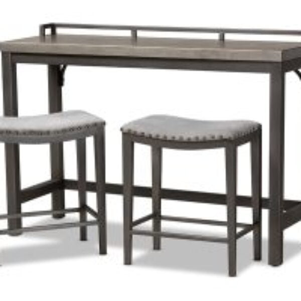 Noll Modern and Contemporary Grey Fabric Upholstered 3-Piece Multipurpose Metal Counter Table Set