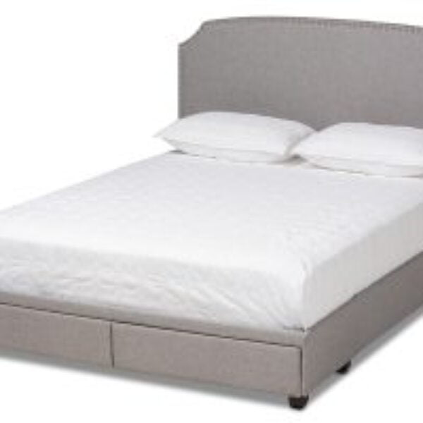 Larese Light Grey Fabric Upholstered 2-Drawer King Size Platform Storage Bed