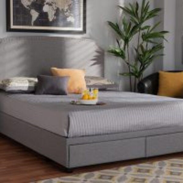 Larese Light Grey Fabric Upholstered 2-Drawer King Size Platform Storage Bed