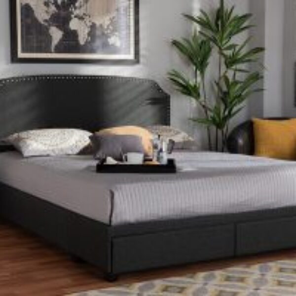 Larese Dark Grey Fabric Upholstered 2-Drawer King Size Platform Storage Bed