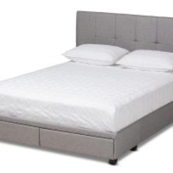 Netti Light Grey Fabric Upholstered 2-Drawer King Size Platform Storage Bed