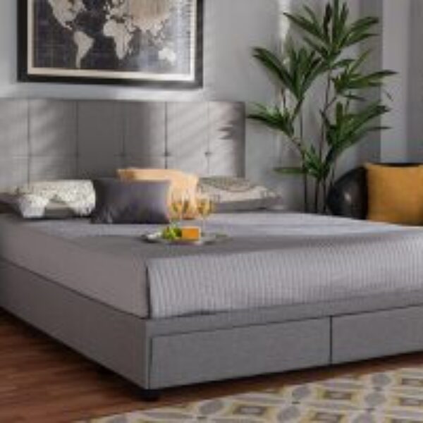 Netti Light Grey Fabric Upholstered 2-Drawer King Size Platform Storage Bed