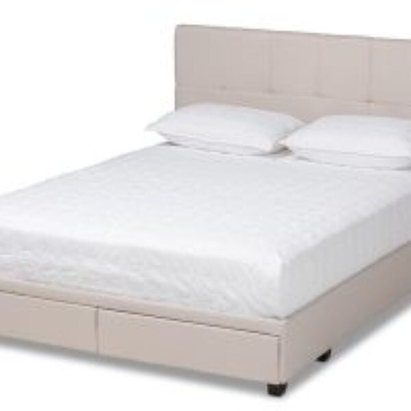 Netti Beige Fabric Upholstered 2-Drawer Queen Size Platform Storage Bed