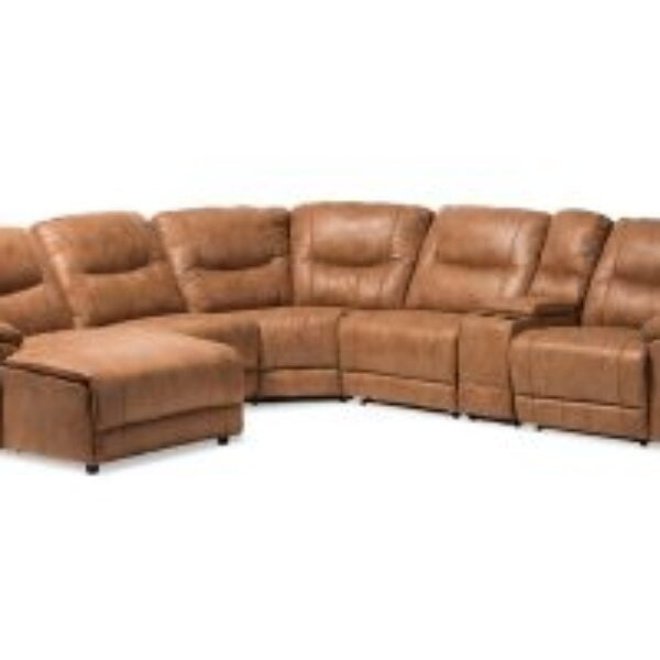 Mistral Modern and Contemporary Light Brown Palomino Suede 6-Piece Sectional with Recliners Corner Lounge Suite