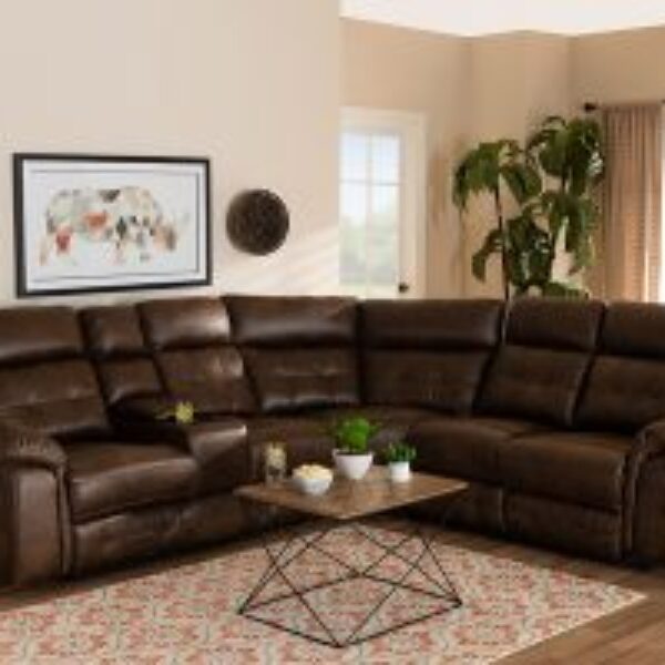 Vesa Modern and Contemporary Brown Leather-Like Fabric Upholstered 6-Piece Sectional Recliner Sofa with 2 Reclining Seats
