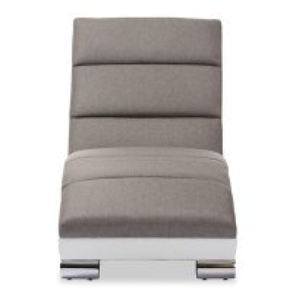 Percy Modern and Contemporary Grey Fabric and White Faux Leather Upholstered Chaise Lounge