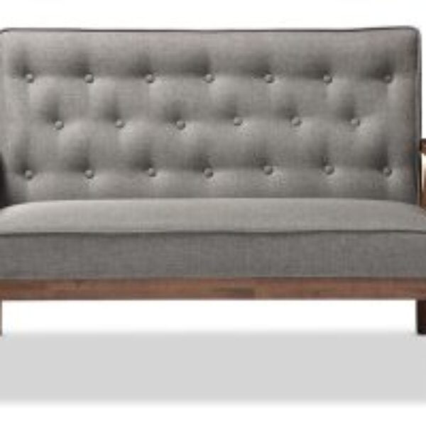 Sorrento Mid-century Retro Modern Grey Fabric Upholstered Wooden 2-seater Loveseat