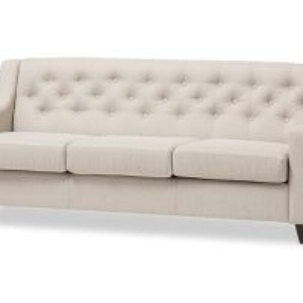Arcadia Modern and Contemporary Light Beige Fabric Upholstered Button-Tufted Living Room 3-Seater Sofa