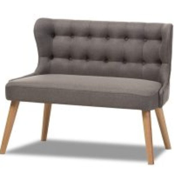 Melody Mid-Century Modern Grey Fabric and Natural Wood Finishing 2-Seater Settee Bench