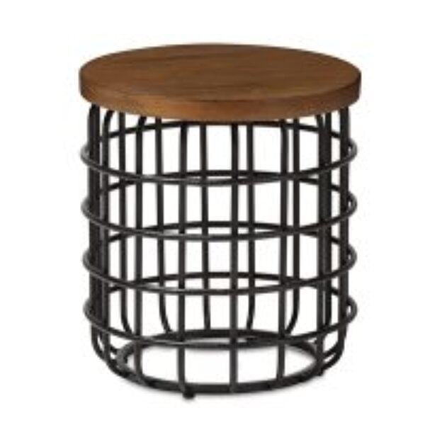 Carie Rustic Industrial Style Antique Black Textured Finished Metal Distressed Wood Accent Table