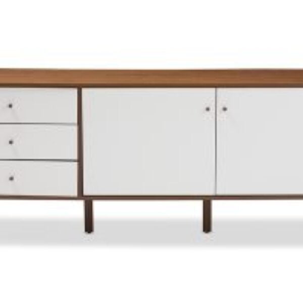 Harlow Mid-century Modern Scandinavian Style White and Walnut Wood Sideboard Storage Cabinet