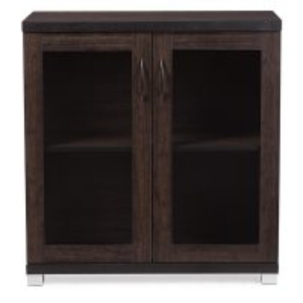 Zentra Modern and Contemporary Dark Brown Sideboard Storage Cabinet with Glass Doors