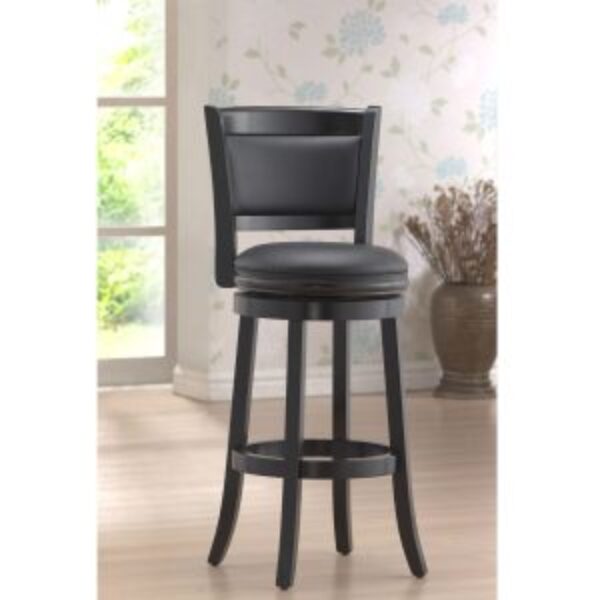 Black 29-inch Swivel Seat Barstool with Faux Leather Cushion Seat