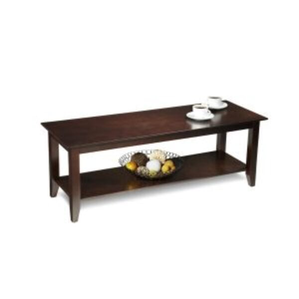 Espresso Wood Grain Coffee Table with Bottom Shelf