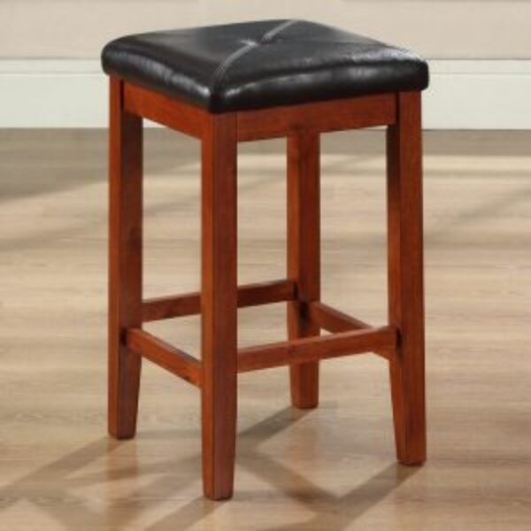 Set of 2 - 24-inch High Cherry Bar Stools w/ Cushion Faux Leather Seat