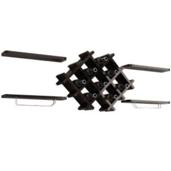 Black 5 Piece Wall Mounted Wine Rack Set with Storage Shelves