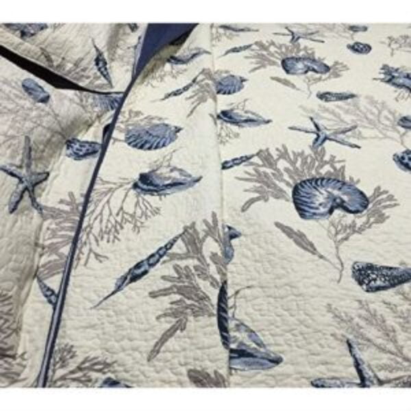Queen size 100-Percent Cotton 3-Piece Bedspread Quilt Set Ocean Beach Sea Shells Marine Starfish