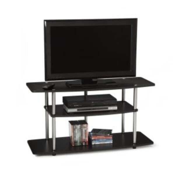 3-Tier Flat Screen TV Stand in Black Wood Grain / Stainless Steel