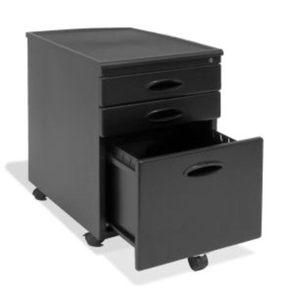 Black 3-Drawer Locking Mobile Filing Cabinet with Casters