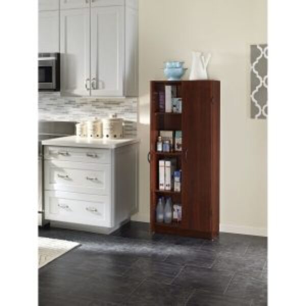 Wardrobe Cabinet with Shelves in Dark Cherry Wood Finish Bedroom Kitchen or Bathroom